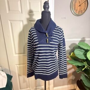 Ralph Lauren Navy and White Striped Cowl Neck Sweater